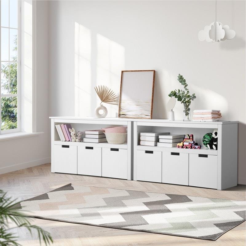 Load image into Gallery viewer, Oikiture Wooden Kids Toy Storage Cabinet Bookshelf With Portable Storage Box White
