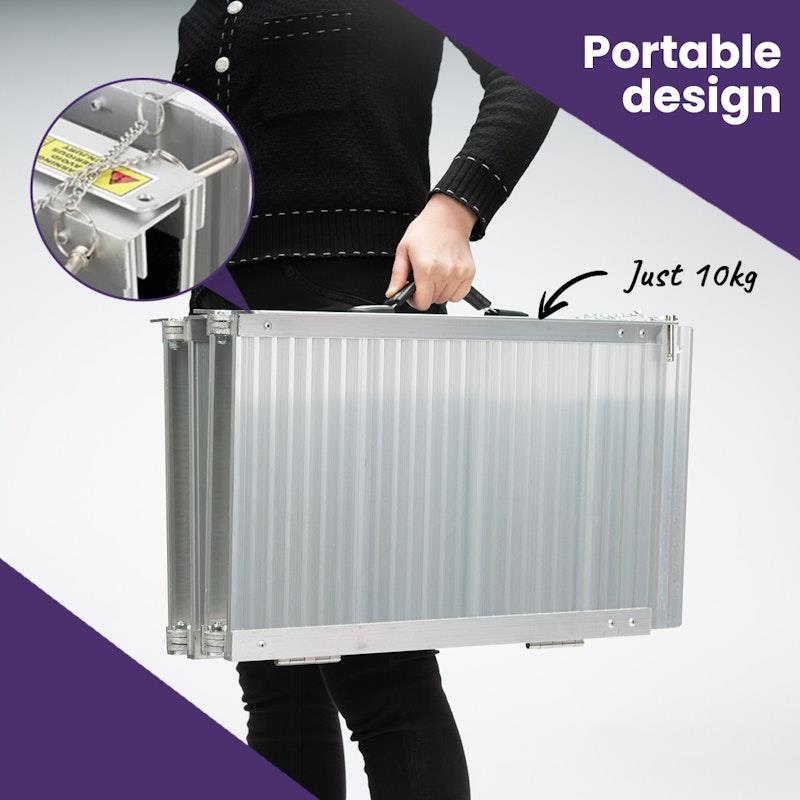 Load image into Gallery viewer, Equipmed 123cm Portable Folding Aluminium Access Ramp Silver
