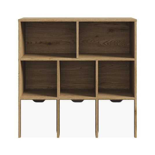 Oikiture Kids Bookcase Toy Organiser Cabinet With Removable Box Storage Natural & White