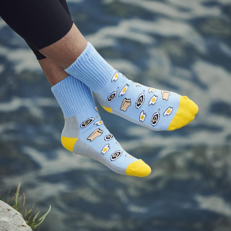 Load image into Gallery viewer, Glucology 6 Pack Mixed Patterned Socks - Bananas, Avocado &amp; Eggs Medium
