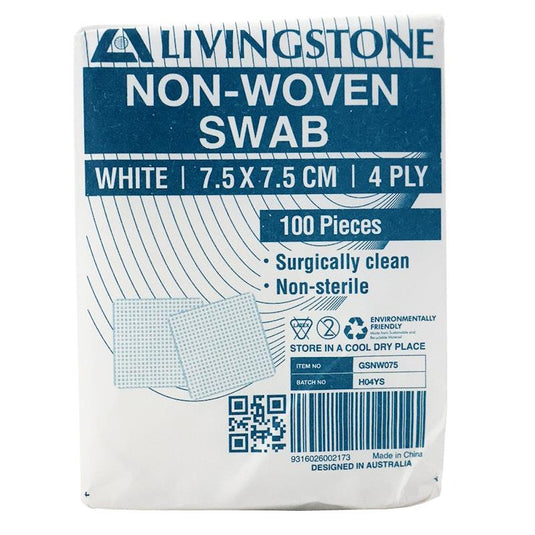 Livingstone Non-Woven Swabs 4 Ply 7.5x7.5cm 100 Pieces/Box