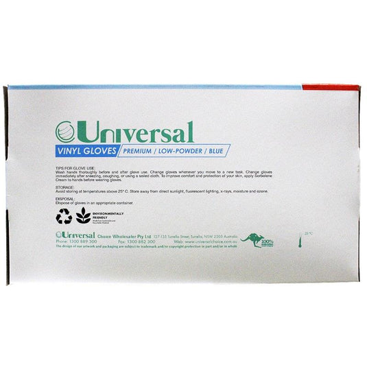 Universal Vinyl Gloves Low Powder Blue Large 100 Pieces/Box