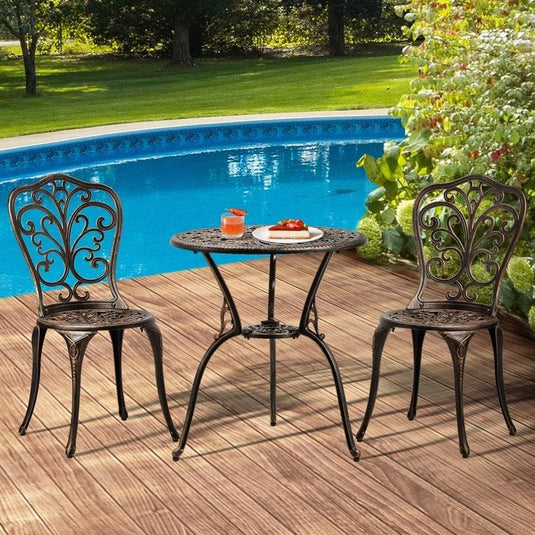 Livsip Bistro Furniture Setting 3 Piece Chairs Table Patio Indoor/Outdoor Set Bronze