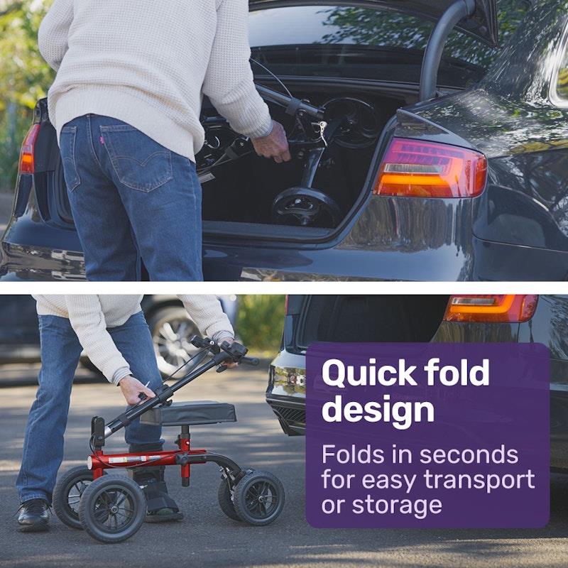 Load image into Gallery viewer, Equipmed Knee Scooter Walker With Dual Brakes &amp; Bag Red
