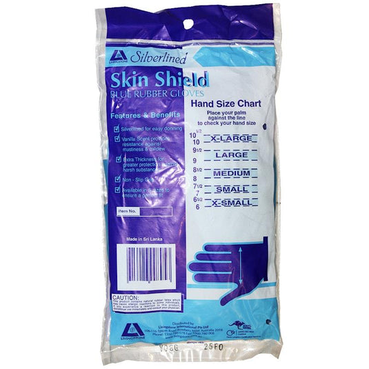 Skin Shield Silver Lined Natural Rubber Gloves Vanilla Scented Pair Blue Size 7-7.5