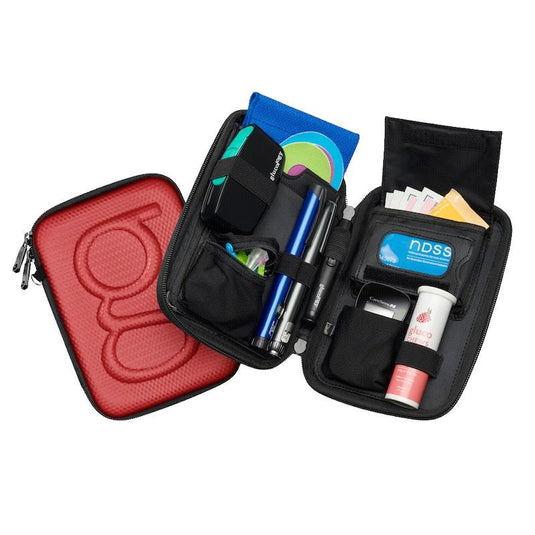 Glucology Travel Bundle Case - Classic, Red/ 2 Pen Pouch - Red/ 3 Sharps