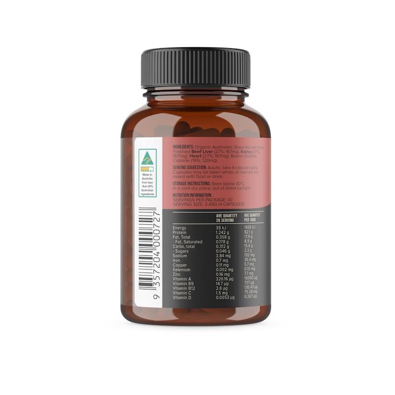 Load image into Gallery viewer, Chief Organic Beef Liver, Heart &amp; Kidney (Immunity) 120 Capsules
