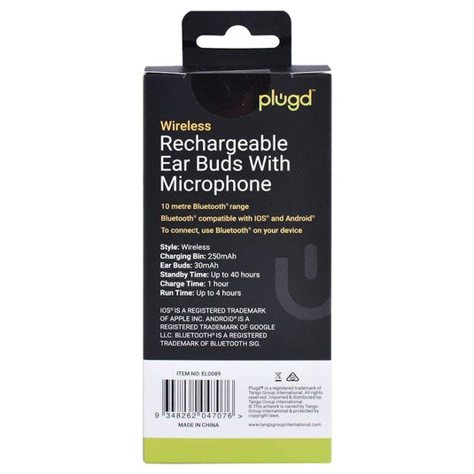 PLUGD Bluetooth Rechargeable Ear Buds with Microphone 1Set
