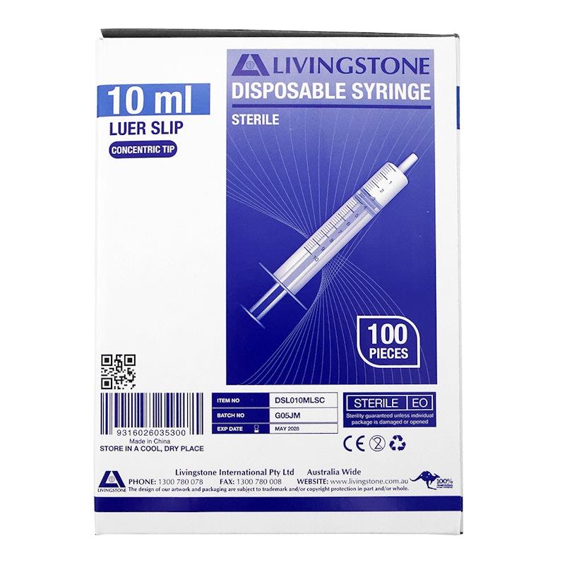 Load image into Gallery viewer, Livingstone Syringe Luer Slip Tip Concentric Nozzle Sterile 10mL 100 Pieces/Box
