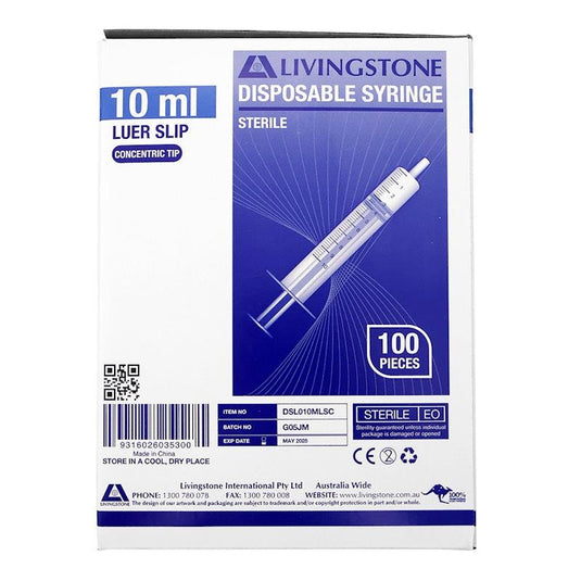 Livingstone Syringe Luer Slip Tip Concentric Nozzle Sterile 10mL 100 Pieces/Box