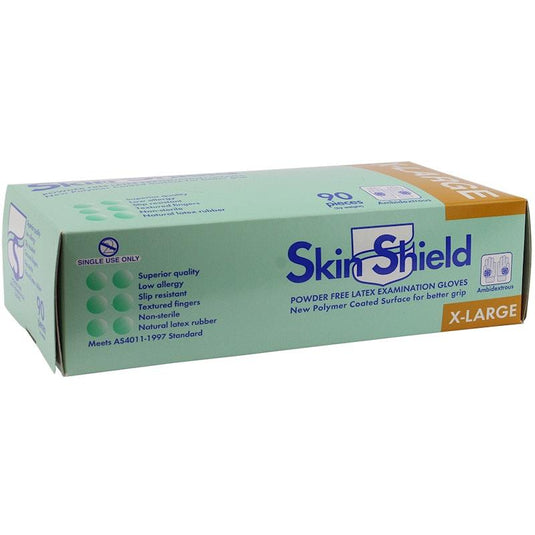 Skin Shield Powder Free Latex Gloves Extra Large 100 Pieces/Box