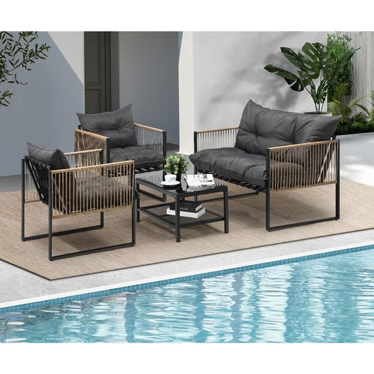 Livsip 4 Piece Outdoor Furniture Setting Garden Patio Lounge Sofa Table Chairs Set
