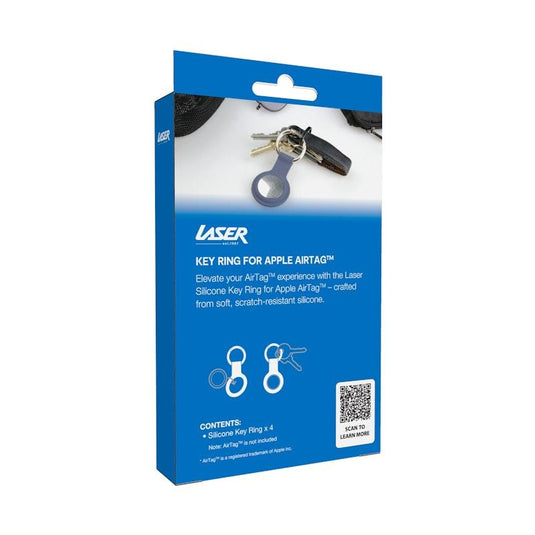 Laser Silicone Key Ring for Apple AirTag - Black, Blue, Cyan, Aqua 4 Pack