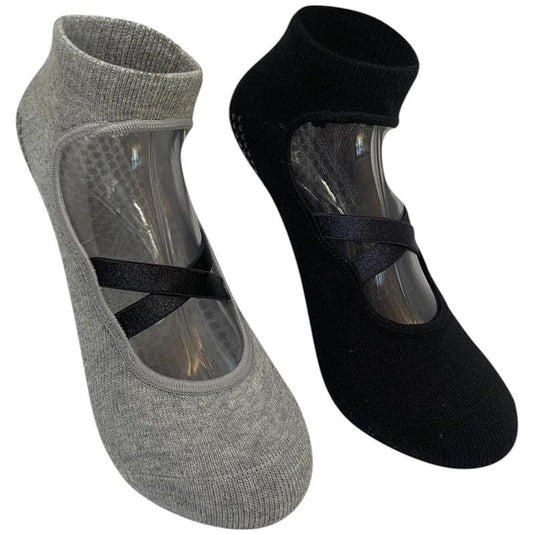 High Heel Jungle Good Pointe Premium Combed Cotton Full Grip Pilates/Yoga Sock Black/Grey Bundle