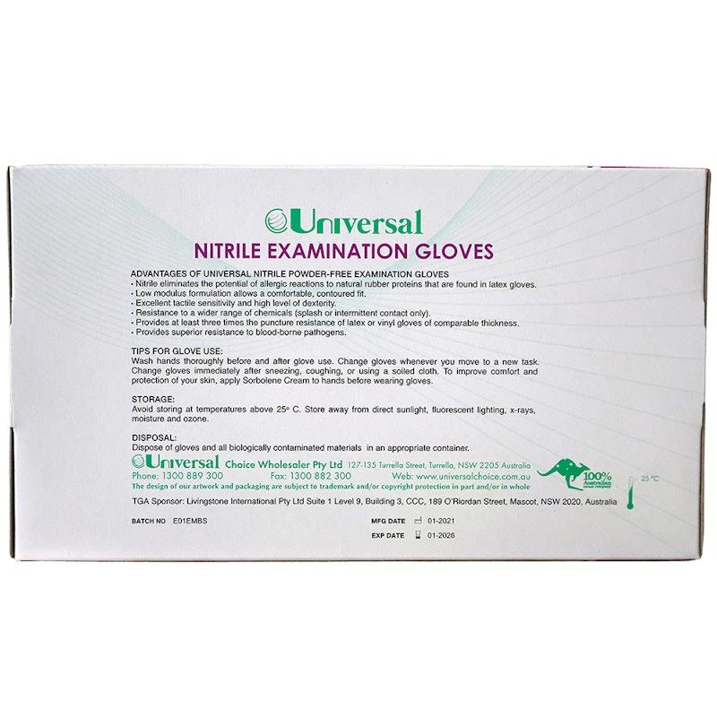 Load image into Gallery viewer, Universal Choice Nitrile Examination Gloves AS NZ Powder Free Small 100 Pieces/Box
