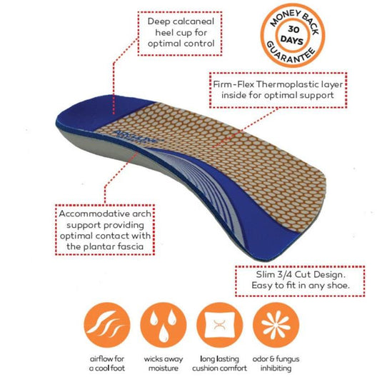 Archline 3/4 Slim Orthotics Plantar Fasciitis Insoles Balance Support Relief Euro Size 42