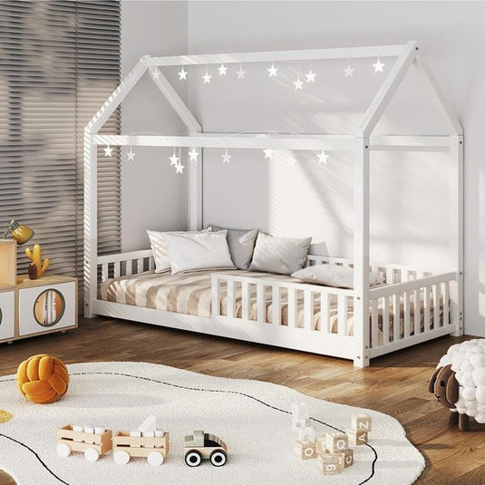 Oikiture Bed Frame Kids Wooden Timber House Frame Single