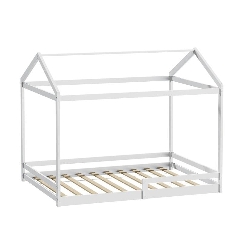 Load image into Gallery viewer, Oikiture Kids Wooden Bed Frame Timber House Beds Base with Fence Double White
