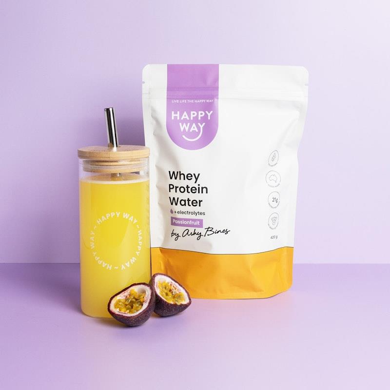 Load image into Gallery viewer, Happy Way Ashy Bines Passionfruit Whey Protein Water Powder 420g
