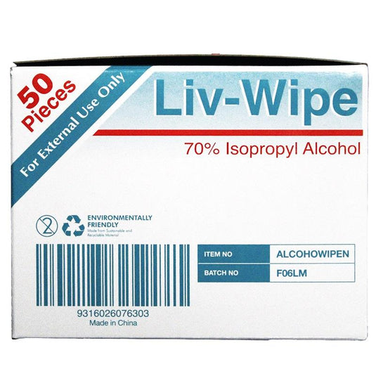 Liv-Wipe Antibacterial 70% Alcohol Cleaning Wipe 18.5 x 14cm 50 Pieces/Box