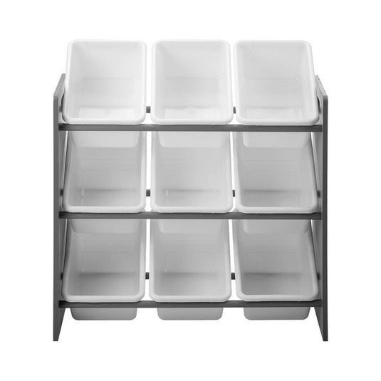 Oikiture Kids Storage 9 Bins Display Shelf Storage Rack White & Grey