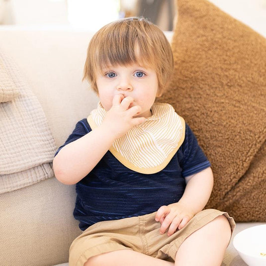 Little Bamboo Muslin Bib - Linear Sands Marigold 4Pack