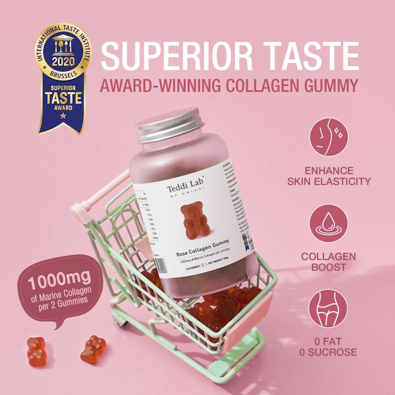 Load image into Gallery viewer, Teddi Lab by Unichi Rose Collagen Gummy 60s x3 Anti-Aging &amp; Skin elasticity Pack

