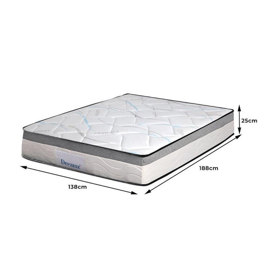 DreamZ Spring Mattress Bed Pocket Tight Top Foam Medium Firm 25CM Double