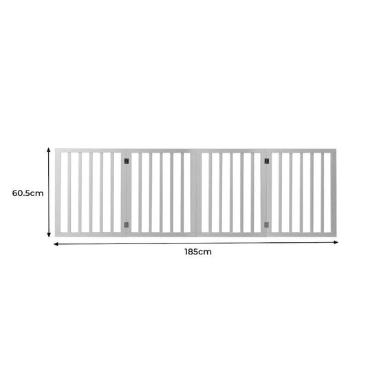 PaWz Wooden Pet Gate Dog Fence Retractable Barrier Portable Door 4 Panel White