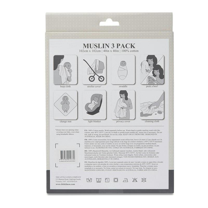 Load image into Gallery viewer, The Little Linen Company Muslin Swaddle 3Pk Prints - Safari Bear
