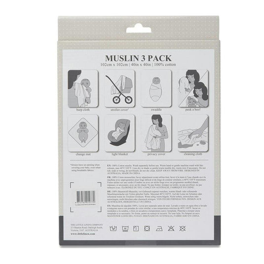 The Little Linen Company Muslin Swaddle 3Pk Prints - Safari Bear