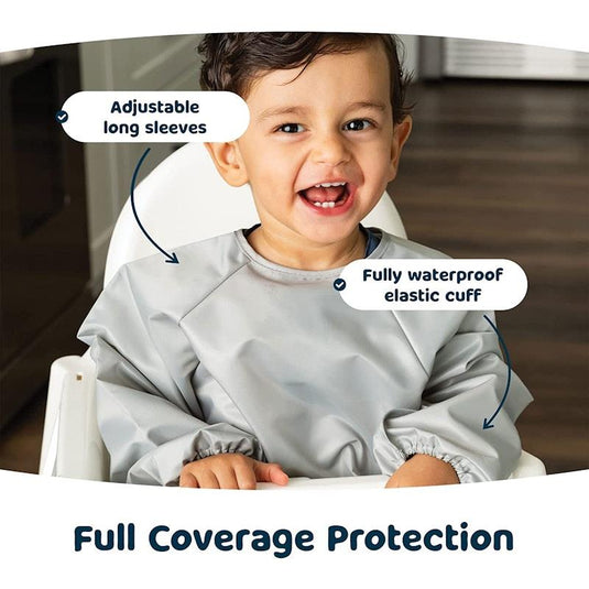 Tiny Twinkle Mess-proof Full Long Sleeve Bib 2 Pack Grey & Dark Blue Small (6-24M)