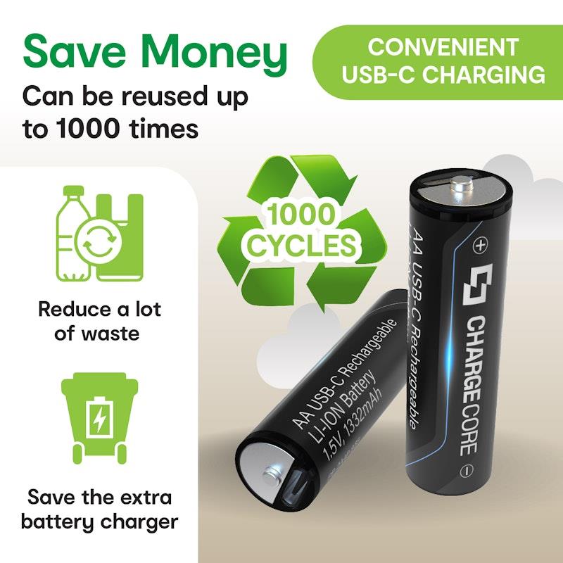 Load image into Gallery viewer, Laser USB-C Rechargeable AA Battery 4-Pack Blue
