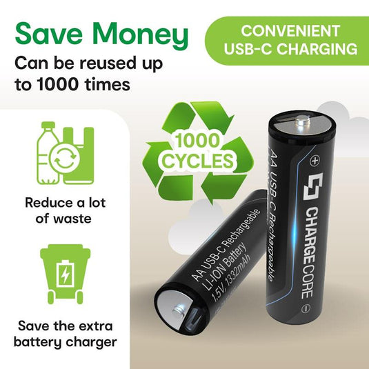 Laser USB-C Rechargeable AA Battery 4-Pack Blue