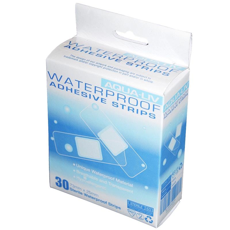 Load image into Gallery viewer, Livingstone Aqua-Liv Waterproof First Aid Adhesive Strips with Pad Sterile 7.3 x 2.5cm 30 Pieces/Box

