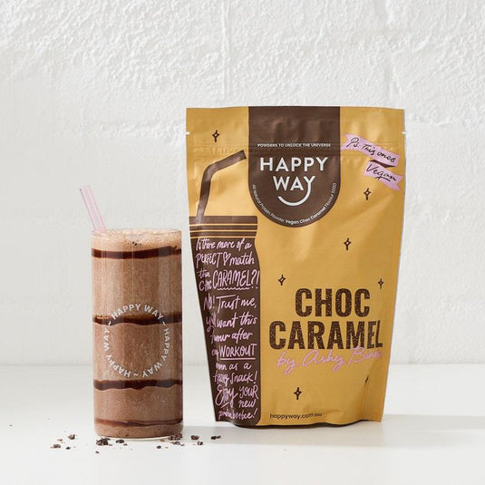 Happy Way Ashy Bines Choc Caramel Vegan Protein Powder 500g