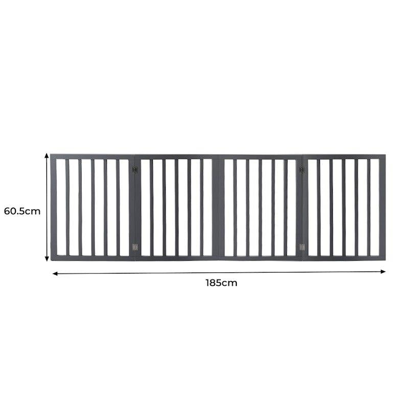 Load image into Gallery viewer, PaWz Wooden Pet Gate Dog Fence Retractable Barrier Portable Door 4 Panel Grey

