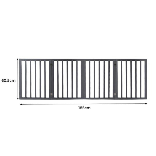 PaWz Wooden Pet Gate Dog Fence Retractable Barrier Portable Door 4 Panel Grey