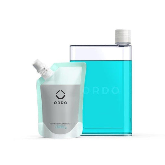 ORDO Hydro Sonic Water Flosser - Charcoal Grey & Reusable Mouthwash Bottle & Concentrate Bundle
