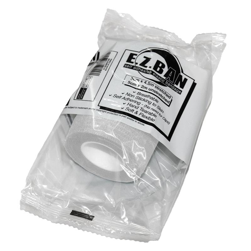 Load image into Gallery viewer, E.Z. BAN Wrap Cohesive Elastic Bandage White 5cm x 2m Pack
