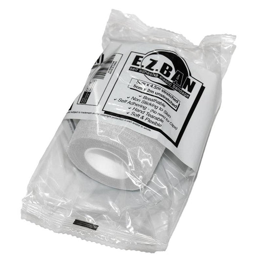 E.Z. BAN Wrap Cohesive Elastic Bandage White 5cm x 2m Pack
