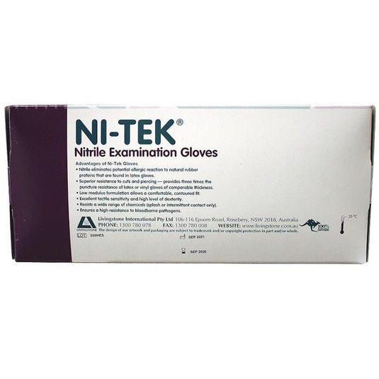 NI-TEK Nitrile Examination Gloves Long Cuff AS NZ Powder Free Small 100 Pieces/Box