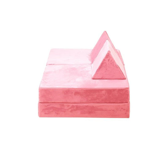 Oikiture 4 Pieces Kids Play Couch Modular Lounge Cushion Convertible Playset Pink
