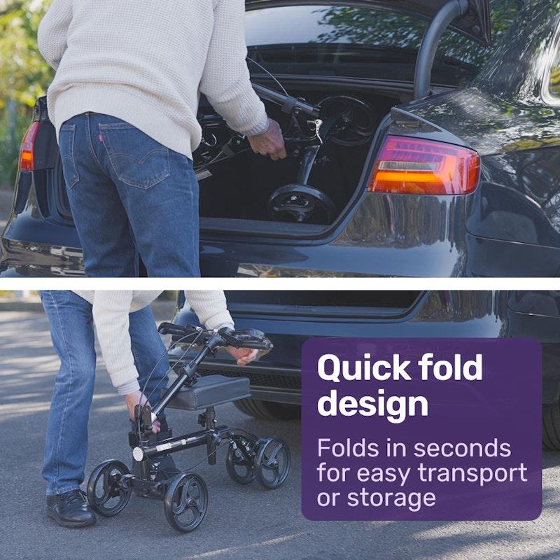 Load image into Gallery viewer, Equipmed Knee Scooter Walker With Dual Brakes &amp; Bag Black
