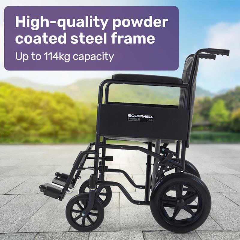 Load image into Gallery viewer, Equipmed Folding Transit Manual Wheelchair For S-XL Black
