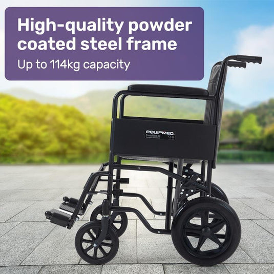 Equipmed Folding Transit Manual Wheelchair For S-XL Black