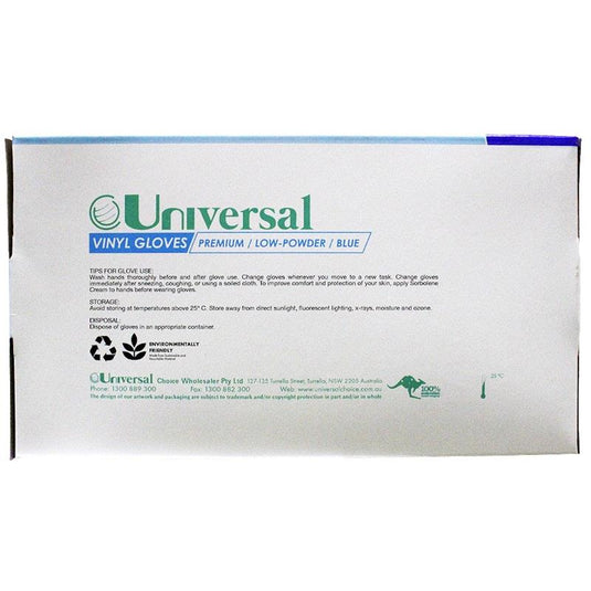 Universal Vinyl Gloves Low Powder Blue Medium 100 Pieces/Box