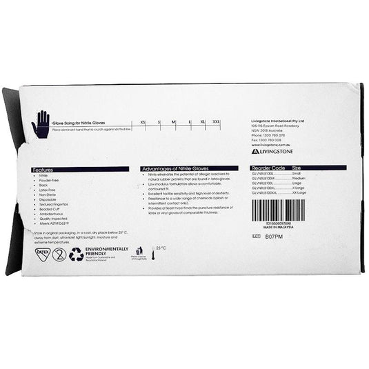 Livingstone Xtreme Thick Heavy Duty Nitrile Gloves Powder Free Black Medium 100 Pieces/Box