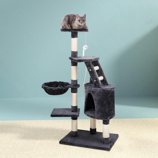 i.Pet Tower Scratching Post Scratcher Wood Condo House Bed Toys 120cm Cat Tree Dark Grey