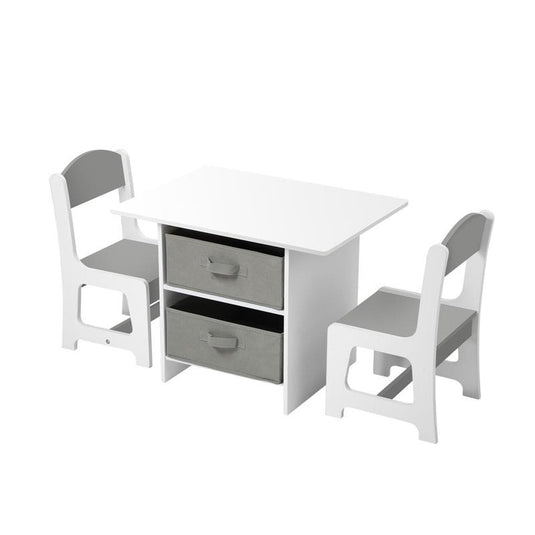 Oikiture Kids Table and Chairs Set Children Activity Play Desk with Storage Box Grey